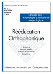 N°213 - Langage écrit : morphologie et conscience morphologique (pdf)