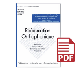 N°209 - L'orthophonie dans les troubles spécifiques du développement du langage oral chez l'enfant de 3 à 6 ans (pdf)